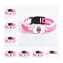 Charm Bracelets Mexican Sugar Skl For Women Glass Cabochon Flower Skeleton Pink Wristband Fashion Day Of The Dead Jewellery Gift Drop D Ot6Bp