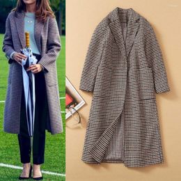 Women's Wool Winter 2023 Europe Station Street Fashion Wear British Style Suit Collar Thousand Bird Plaid Coat