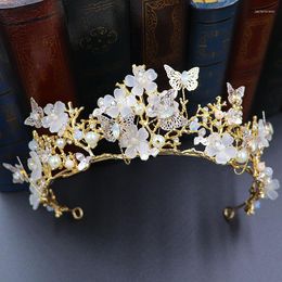 Headpieces European And American Bride Butterfly Flower Crystal Crown Headdress Golden Baroque Headband Wedding Accessories