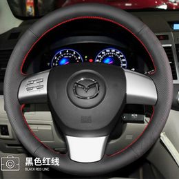 for Mazda 8 2011-2015 CX-9 CX9 2007-2009 DIY Hand-Stitched Left and right perforation black Leather Car Steering Wheel Cover