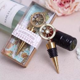 50PCS Our Adventure Begins Gold Compass Bottle Stopper Wedding Favours Wine Stoppers Bar Party Supplies E0119