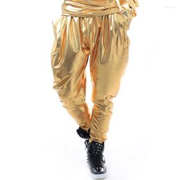 Stage Wear Men Costume Hip Hop Golden Elastic Harem Leather Pants DJ Gogo Singers Dancer Performance Clothing Nightclub DNV10477-0