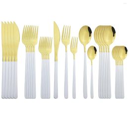 Dinnerware Sets Western White Gold Cutlery Set 18/10 Stainless Steel 30Pcs Knife Fork Spoon Dinner Home Kitchen Tableware