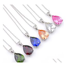Pendant Necklaces 16X12 Mm Mtiple Water Drop Cubic Zirconia Pendants For Women 925 Sterling Sier Plated Trendy Jewellery Gift Accessor Dhqw4