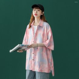 Women's Blouses Hawaiian Shirt Summer Harajuku Vintage Oversize Short Sleeve Beach Cover Up Blouse Korean Women Man Hippie Cardigan