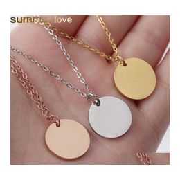 Pendant Necklaces Minimalist Round Blank Dog Tag Necklace Stainless Steel Clavicle Coin For Men Women Personalised Drop Delivery Jew Otnz5