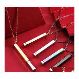 Pendant Necklaces Diy Den Engraved Bar Necklace For Women Mens Gold Plated Stainless Steel Grilfriend Gifts Personalized Jewelry Dro Ot1Yb