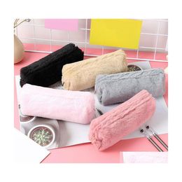 Pencil Bags Lovely Girl Plush Bag Fuzzy Fluffy Case Makeup Pouch Coin Purse Storage Stationery Container Drop Delivery Office School Dhzth