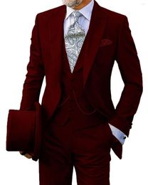 Men's Suits 2023 Burgundy Men Suit For Wedding Custom Made Slim Fit Single Breasted Bridegroom Causal Prom Groom Tuxedos 3 Pieces