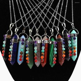 Pendant Necklaces 12pcs/lot High Quality 18 55mm Assorted Natural Stone Necklace Quartz Crystal Pillar Charms Jewelry Pendulum