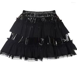 Skirts S-XXL Sexy PVC Patchwork Mesh Tutu Skirt Vinyl Wet Look Corset Pettiskirts Elastic Waist Petticoat Mini Ruffle