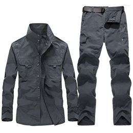 Men's Tracksuits Quick Dry Military Tactical Uniform Mens Spring Autumn Outdoor Climbing Multiple Pockets Combat Shirts Cargo Pants Sets