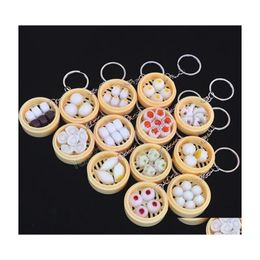 Key Rings Mini Steamer Bag Hanging Keychain Chinese Food Bun Dumpling Pendant Women Couple Kids Toy Backpack Phone Car Ring Decor Dr Dh16R