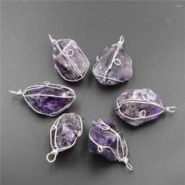 Pendant Necklaces Natural Stone Winding Amethyst Pendants Irregular Shape Crystal DIY Jewerly Necklace Sweater Chain Accessories Making