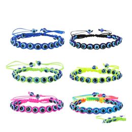 Link Chain Handmade Adjustable Braided Evil Blue Eye Bracelets Link 6Mm Beads String Rope Bracelet Friendship Jewelry For Men Women Ot6Vr