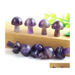 Stone 20Mm Amethyst Mini Mushroom Plant Statue Natural Carving Home Decoration Crystal Polishing Gem Drop Delivery Jewelry Dhv7X