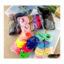 Hair Band 50Pcs/Bag Girls Solid Colour Big Rubber Ponytail Holder Gum Headwear Elastic Bands Korean Girl Accessories Ornaments Drop D Dhml5