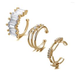 Backs Earrings Shiny Crystal Ear Cuff Earring For Women Chic Simple Zirconia Gold Colour Fake Piercing Cuban Link Chain Cartilage Earing