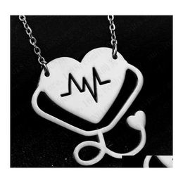 Pendant Necklaces Fashion Medical Stethoscope Necklace Stainless Steel I Love You Heart Jewelry For Nurse Doctor Gift Drop Delivery P Otnzb