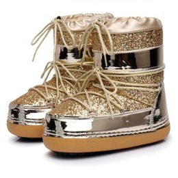 Stiefel 2022 Winter Schnee Kinder Jungen Mädchen Ski Marke Spitze-up Glitter Baumwolle Eltern-kind Wasserdicht Rutschfeste 221215