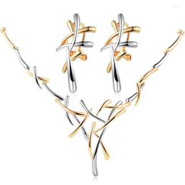 Necklace Earrings Set Double Colour Metallic Statement Cross Jewellery For Women Punk Style Female Party #293391