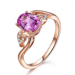 Cluster Rings Vintage Carving Fashion Pink Crystal Zircon Diamonds Gemstones For Women Rose Gold Colour Jewellery Bijoux Birthday Gifts