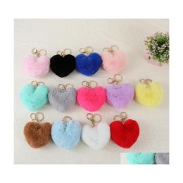 Key Rings Fashion Heart Pompoms Colorf Fuzziness Plush Balls Keychains Decorative Pendant For Women Bag Accessories P53Fa Drop Deliv Dh9Sd