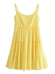 Casual Dresses 2023 Women Yellow Sling Dress Sexy Sleeveless A-line Short Beach Female Summer VestidoCasual