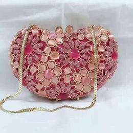 Evening Bags XIYUAN Elegant Women Fuchsia Crystal Clutch Bag Flower Purses For Bridal Wedding Rhinestone Handbag Clutches