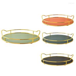 Kitchen Storage Light Luxury Round Iron Tray Home Living Room Jewelry Handle Tea Set