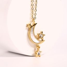 Chains Exquisite Cute Shiny Star And Moon Pendant Necklace Diamond Zircon Ladies Jewelry Shell NecklaceChains