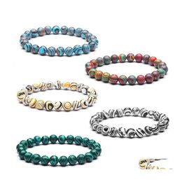 Beaded Colorf Charm Strand Men Bracelets 8Mm Natural Stone Malachite Bangles For Women Yoga Jewellery Drop Delivery Dhpxs