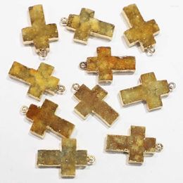 Pendant Necklaces Natural Stone Yellow Agate Druzy Cross Necklace Pendants Unisex Charms DIY Fashion Making Jewelry Accessories Wholesale