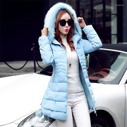 Women's Trench Coats Winter Jacket Women 2023 Cotton Coat Pure Colour Casual Fur Collar Hooded Long Lady Parkas Puffer