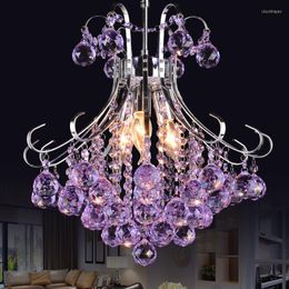 Chandelier Crystal Purple Lighting Kitchen Dining Room Bedroom Wrought Iron Indoor Home Decor Luminaria Pendente