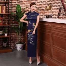 Ethnic Clothing M-5XL Elegant Print Long Qipao Femlae Sexy Slim Chinese Dress Vintage Oriental Dresses Big Size Summer Short Sleeve