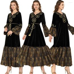 Ethnic Clothing Women Elegant Velvet Embroidery Long Dress Abaya Islam Muslim Luxury Party Maxi Robe Middle East Ramadan Turkey Dubai Arab