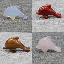 Jewellery Pouches 1PC Natural Crystal Rose Quartz Dolphin Amethyst Obsidian Animals Stone Crafts Small Decoration Home Office Decor Christmas