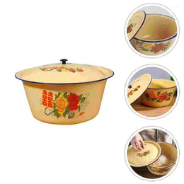 Bowls Bowl Enamel Basin Soup Pot Mixing Salad Serving Enamelwarevintage Enamels Noodles Kitchenmetal Fruit Storage Cup Lid Round