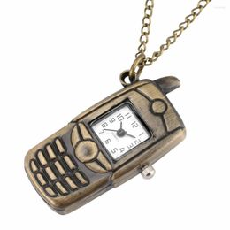 Pocket Watches Small Bronze Mobile Phone Design Quartz Watch Retro 80cm Pendant Necklace Vintage Chain Jewellery Gifts For Men Women