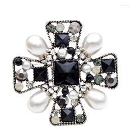 Brooches CINDY XIANG Arrival Pearl Cross Baroque For Women Fashion Accessories Coat Jewellery Black Colour Wedding Gift