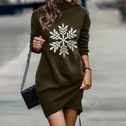 Casual Dresses Christmas Mini Dress For Women 2023 Party Winter Snowflake Printed Slim Harajuku Turtleneck Long Sleeve