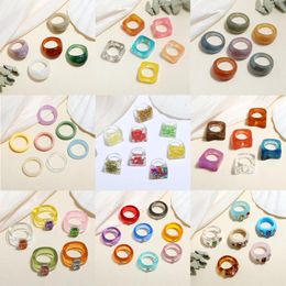 Cluster Rings 8Pcs/set Transparent Resin Acrylic Rhinestone Colourful Geometric Square Round Set For Women 2023 Jewellery GiftsCluster