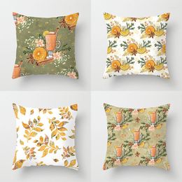 Pillow Case Romantic Plush Pillowcase Cushion Cover Leaves Wreath Orange Juice Drink Pattern Sofa Car Cafe Bar Club Party Decoration