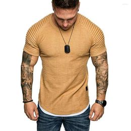 Men's T Shirts Fashion Pleated Wrinkled Slim Fit O Neck Short Sleeve Muscle Solid Casual Tops Summer Basic Tee