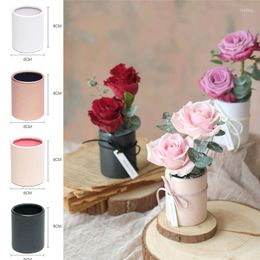 Gift Wrap 1PC Mini Hug Bucket Round Flower Box Lid Cardboard Packaging Boxes Vase Replacement Bouquet Storage Holder