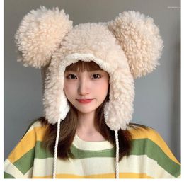 Berets Outdoor Warm Street Caps Cute Pullover Earmuffs Cap Bandage Big-ear Cashmere Bomber Hats Women Fluffy Hat With Ears