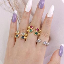 Wedding Rings Gold Color Jewelry Open Adjustable Double Love Heart For Women Simple Colored Zircon Elegant GiftWedding