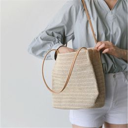 Evening Bags 2023 Weaving Beach Bucket Shoulder Summer Straw Bag For Women Holiday Casual Large Capacity Handbag Fashion Shop