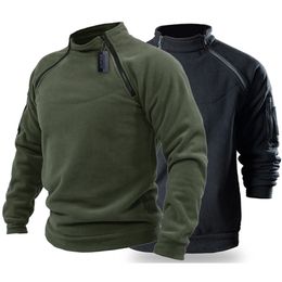 Mens Hoodies Sweatshirts Mens Tactical Outdoor Jacket Stand Collar Solid Sweater Hunting Clothes Warm Zipper Pullover Man Autumn Winter Male Thermal Coat 230114